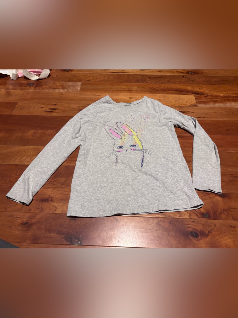 Tea Collection Gray Long-Sleeve Bunny Tee with Pastel Accents 100% Cotton